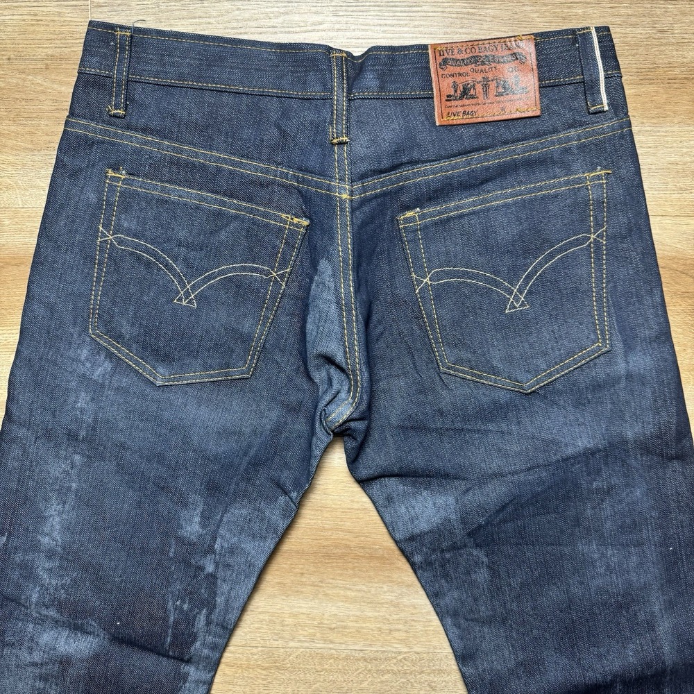 Selvedge Jeans Mens 32x29 Indigo Blue Selvedge Raw Denim Button Fly Dark Wash - Picture 3 of 13